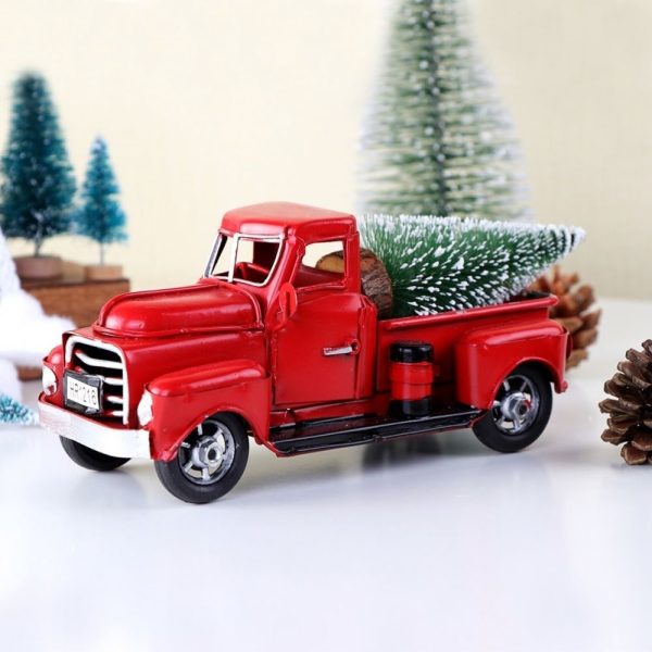 Red Metal Truck Christmas Party Decoration Table Trinket-Vintage Truck Trinket