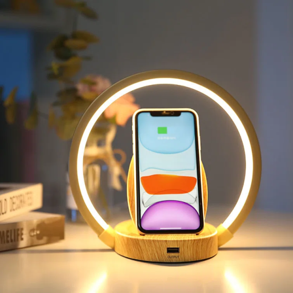 Wireless Charger 15W Fast Charge-180 Rotation Reading Lamp Wooden Pattern-Wireless Charging Stand