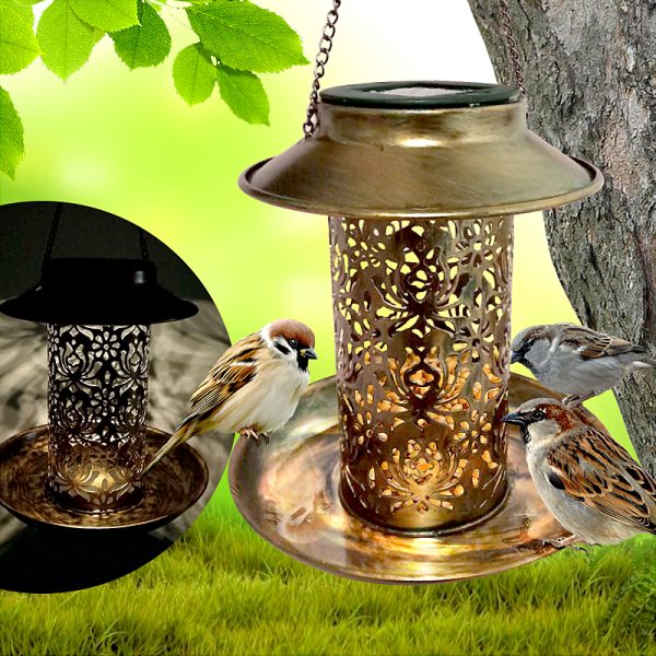 Hot Solar Bird Feeder-Heavy Duty Metal Outdoor Hanging Wild Birdfeeder-Light For Outside Garden Yard Backyard Decor