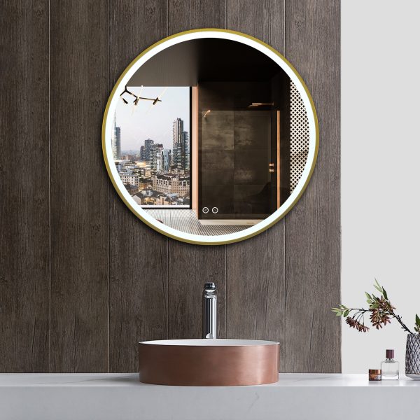 Popular Design Bathroom Mirror Led Light Defogging Gold Framed Decorative Bathroom Mirror