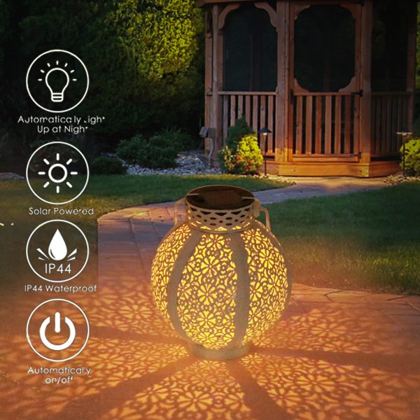 Retro Hanging Round Lantern Outdoor Decorative LED Solar Garden Light